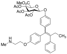 N-Desmethyl-4-hydroxy Tamoxifen Tri-O-acetyl-&beta;-D-glucuronic Acid Methyl Ester (E/